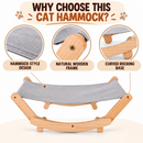 Wooden Cat Hammock Bed with Grey Fabric, Natural Wood Frame, Elevated Cat Lounger,