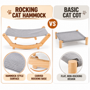 Wooden Cat Hammock Bed with Grey Fabric, Natural Wood Frame, Elevated Cat Lounger,