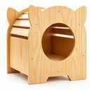Cat House with Steps, Natural Wood Pet Hideout