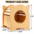Cat House with Steps, Natural Wood Pet Hideout