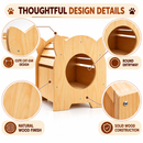 Cat House with Steps, Natural Wood Pet Hideout