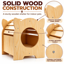 Cat House with Steps, Natural Wood Pet Hideout