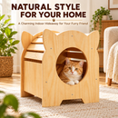 Cat House with Steps, Natural Wood Pet Hideout