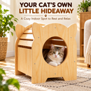 Cat House with Steps, Natural Wood Pet Hideout