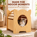Cat House with Steps, Natural Wood Pet Hideout