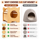 Cat House with Steps, Natural Wood Pet Hideout
