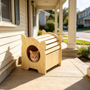 Cat House with Steps, Natural Wood Pet Hideout