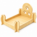 Cat Bed, Natural Pine Wood Pet Sleeping Cot Paw Print Backrest