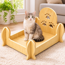 Cat Bed, Natural Pine Wood Pet Sleeping Cot Paw Print Backrest