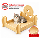 Cat Bed, Natural Pine Wood Pet Sleeping Cot Paw Print Backrest