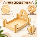 Cat Bed, Natural Pine Wood Pet Sleeping Cot Paw Print Backrest