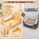 Cat Bed, Natural Pine Wood Pet Sleeping Cot Paw Print Backrest
