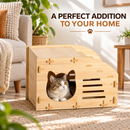 Wooden Cat House, Natural Wood Pet Shelter