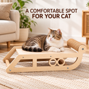 Wooden Cat Scratcher Lounge Bed, Natural Wood Pet Lounger with Sisal Scratching Roller