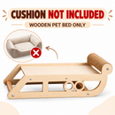 Wooden Cat Scratcher Lounge Bed, Natural Wood Pet Lounger with Sisal Scratching Roller