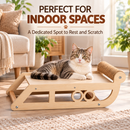 Wooden Cat Scratcher Lounge Bed, Natural Wood Pet Lounger with Sisal Scratching Roller