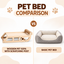 Wooden Cat Scratcher Lounge Bed, Natural Wood Pet Lounger with Sisal Scratching Roller