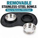 Cature Care by Nature Dog & Cat Feeding Bowl Set, Stainless Steel Bowls with Anti-Slip Feeding Mat, Food & Water Bowls for Pets, Easy Clean Double Bowl Tray