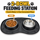 Cature Care by Nature Dog & Cat Feeding Bowl Set, Stainless Steel Bowls with Anti-Slip Feeding Mat, Food & Water Bowls for Pets, Easy Clean Double Bowl Tray