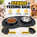 Cature Care by Nature Dog & Cat Feeding Bowl Set, Stainless Steel Bowls with Anti-Slip Feeding Mat, Food & Water Bowls for Pets, Easy Clean Double Bowl Tray