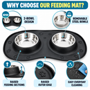 Cature Care by Nature Dog & Cat Feeding Bowl Set, Stainless Steel Bowls with Anti-Slip Feeding Mat, Food & Water Bowls for Pets, Easy Clean Double Bowl Tray