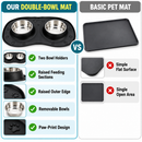 Cature Care by Nature Dog & Cat Feeding Bowl Set, Stainless Steel Bowls with Anti-Slip Feeding Mat, Food & Water Bowls for Pets, Easy Clean Double Bowl Tray