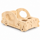 Wooden Cat Bed House, Natural Wood Pet Sleeping Den with Round Entry
