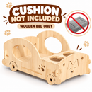 Wooden Cat Bed House, Natural Wood Pet Sleeping Den with Round Entry