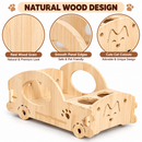 Wooden Cat Bed House, Natural Wood Pet Sleeping Den with Round Entry