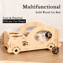 Wooden Cat Bed House, Natural Wood Pet Sleeping Den with Round Entry