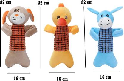 Emily Pets Squeaky Dog Toys, Plush Teddy Bear,Donkey,Duck Toys (Brown,Blue,Yellow) Medium
