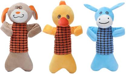 Emily Pets Squeaky Dog Toys, Plush Teddy Bear,Donkey,Duck Toys (Brown,Blue,Yellow) Medium