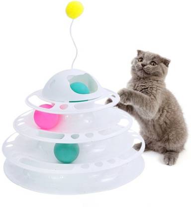 Emily Pets Cats Toys Ball Tower and Track Interactive Toys 4 Colorful Catnip Flash Balls Suitable for Kittens(White,Pink,Blue)