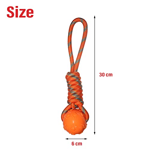 Rubber Paw Print Ball With Nylon Knot Rope Toy For Dogs