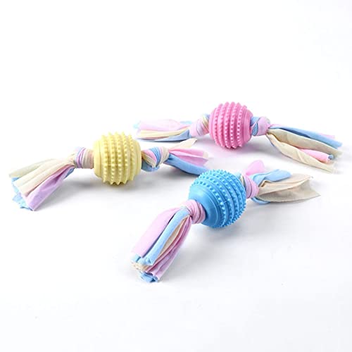 Emily Pets Cute Safe Rope Toys Teeth Clean Toys Set with Cotton and Rubber for Small Dogs(Sky Blue,Pink,Yellow)