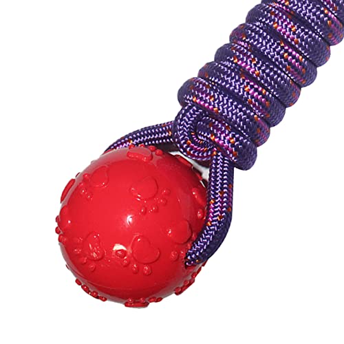 Emily Pets Dog TPR Rubber Paw Print Ball with Nylon Knot Rope Toy for Puppy and Small Breed(Orange,Blue,Red)