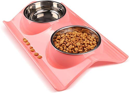 Stainless Steel Safety Healthy Cat/Puppy Double Food and Water Bowl (Blue)