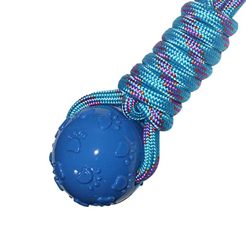 Emily Pets Dog TPR Rubber Paw Print Ball with Nylon Knot Rope Toy for Puppy and Small Breed(Orange,Blue,Red)