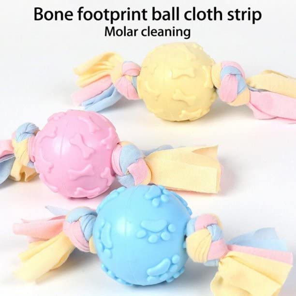 Emily Pets Puppy Teething Paw Printed Chew Ball Toys with Rope Knot For Dog(Yellow,Pink,Sky Blue)