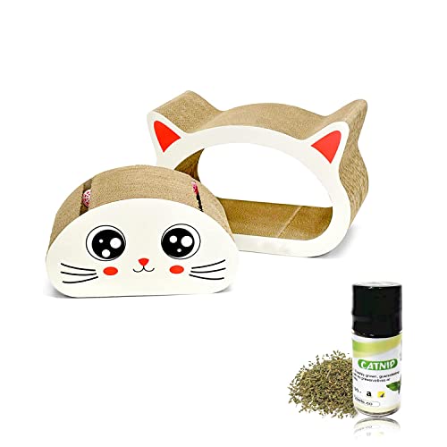 Emily Pets Cat 2 in 1 Reversible Scratching Pad with Cat-Head Shape Cat Scratch Lounge for Cats & Kittens (Multicolor)