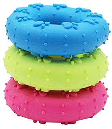 Emily Pets Natural Rubber Colorful Toy for Puppy-Small(Pack of 1 Round Shape)(Green,Pink,Blue)