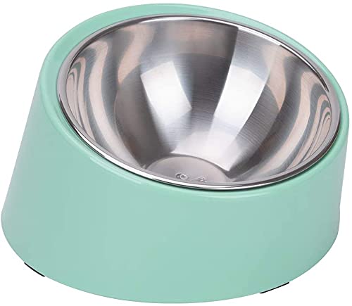 Emiy Pets Tilted Angle No Spill 15°Slanted Stainless Steel Bowl For Dogs Cats(Pista Green,Light Pink,Red,Green,Dark Green,Marron,Black,White,Orange,Sky Blue,Pink,S,L)