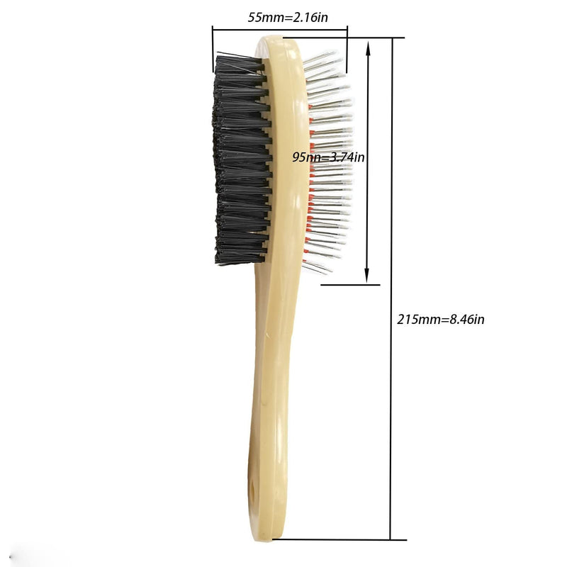 Double-Sided Pet Grooming Brush - 2 Sided Pin & Bristle Pet Slicker Brush Detangling Comb for Cats and Dogs