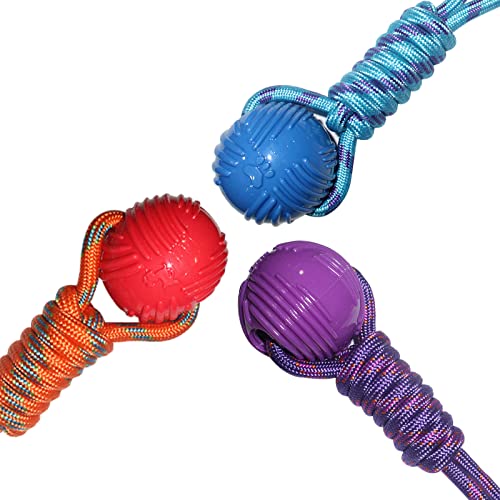 Dog Rubber Paw Print Ball with Nylon Knot Rope Toy for Puppy