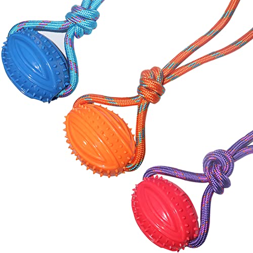 Rubber Rugby Spike Ball Rope Toy For Small Dog