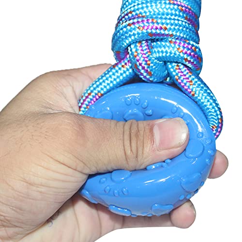 Emily Pets Dog TPR Rubber Paw Print Ball with Nylon Knot Rope Toy for Puppy and Small Breed(Orange,Blue,Red)