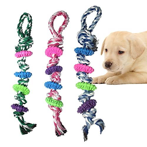 Emily Pets Dog Chew Rope Toys 100% Cotton for Natural Washable For Small Dog(Pink,Blue,Green)