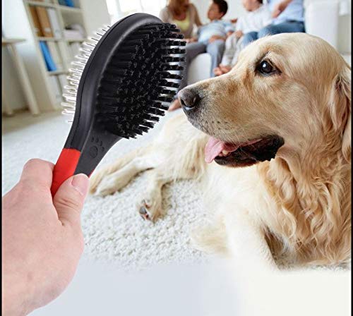 Emily Pets 2 in 1 Pet Brush for Grooming & Massaging Dogs, Cats & Animals (Red)
