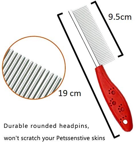 Single Side Stainless Steel Pin Dog Grooming Brush with Soft Grip Plastic Handle Medium (Red)