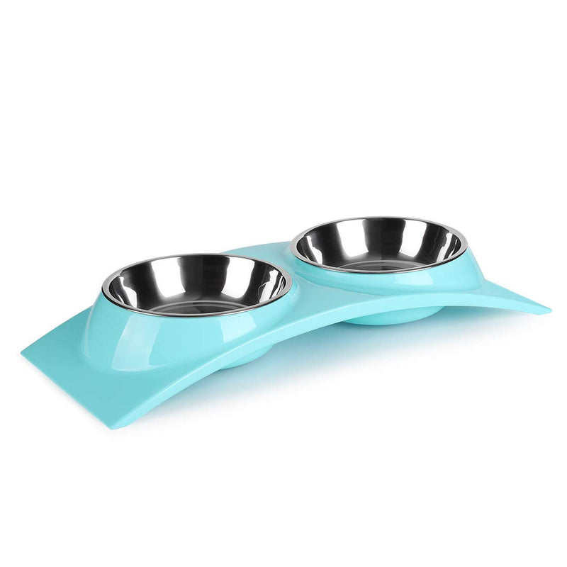 Double Small Dog Bowls Premium Stainless Bowls for Pets, Small Dogs & Cats(Blue)
